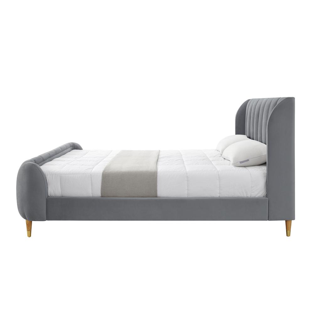 Gray Solid Wood King Tufted Upholstered Velvet Bed. Picture 3