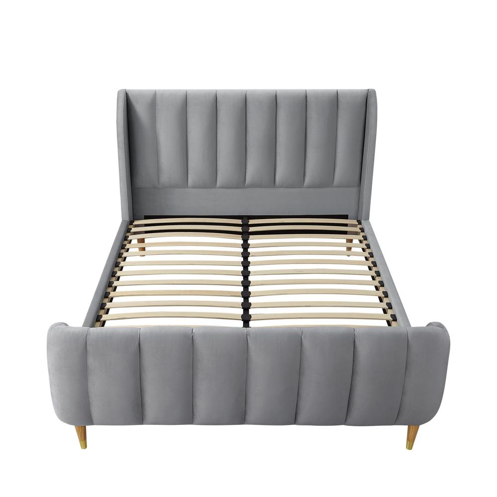 Gray Solid Wood King Tufted Upholstered Velvet Bed. Picture 4