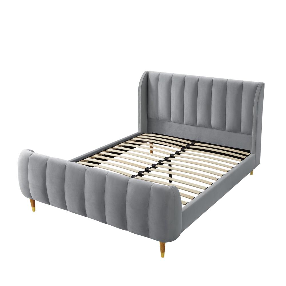 Gray Solid Wood King Tufted Upholstered Velvet Bed. Picture 5