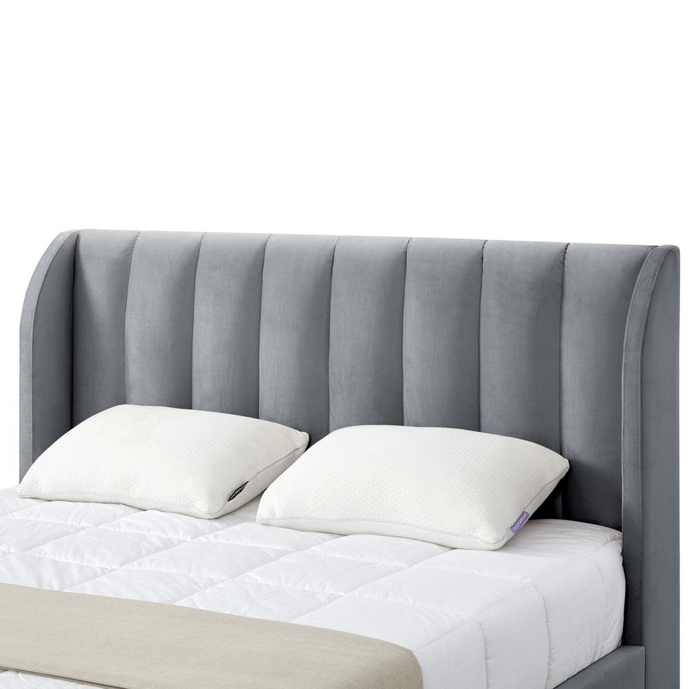 Gray Solid Wood King Tufted Upholstered Velvet Bed. Picture 6