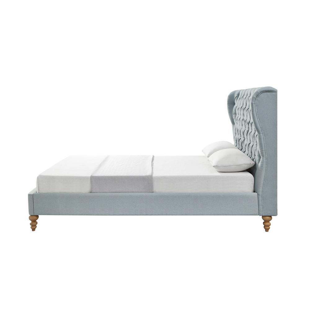 Blue Solid Wood Twin Tufted Upholstered Linen Bed. Picture 3