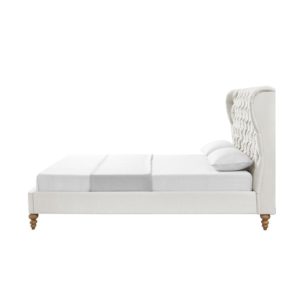 Cream Solid Wood Twin Tufted Upholstered Linen Bed. Picture 3