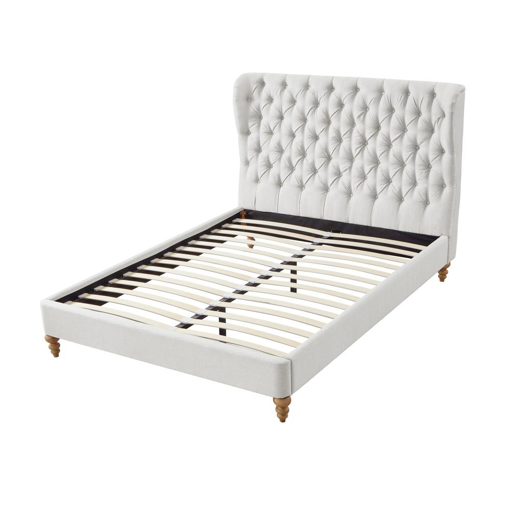 Cream Solid Wood Twin Tufted Upholstered Linen Bed. Picture 4