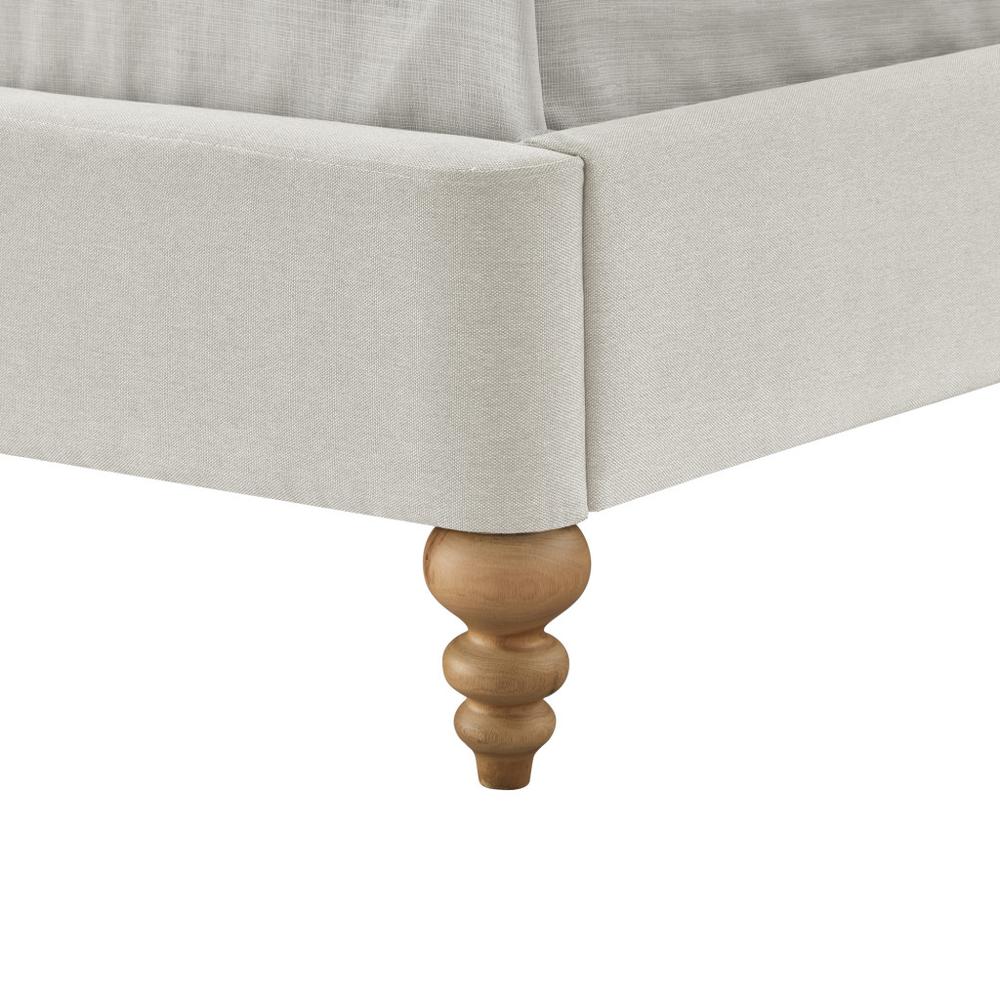 Cream Solid Wood Twin Tufted Upholstered Linen Bed. Picture 5