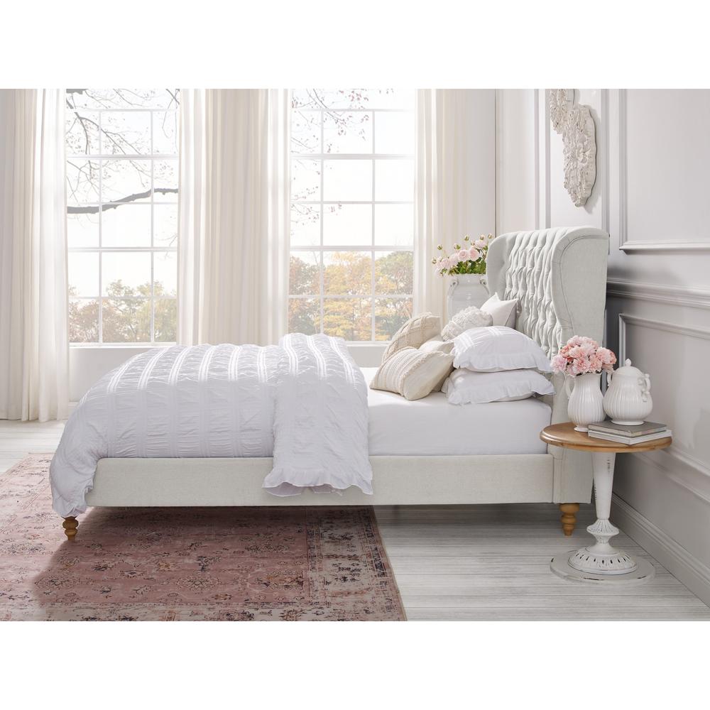 Cream Solid Wood Twin Tufted Upholstered Linen Bed. Picture 8