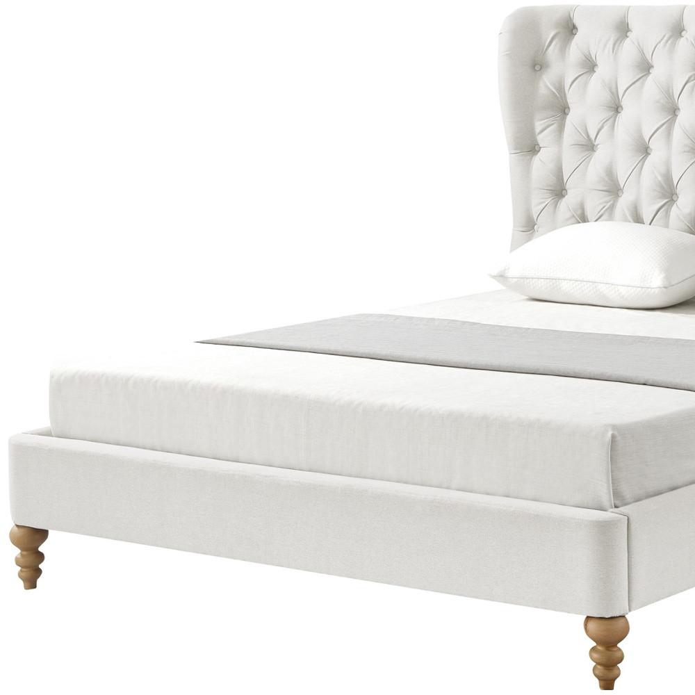 Cream Solid Wood Twin Tufted Upholstered Linen Bed. Picture 6