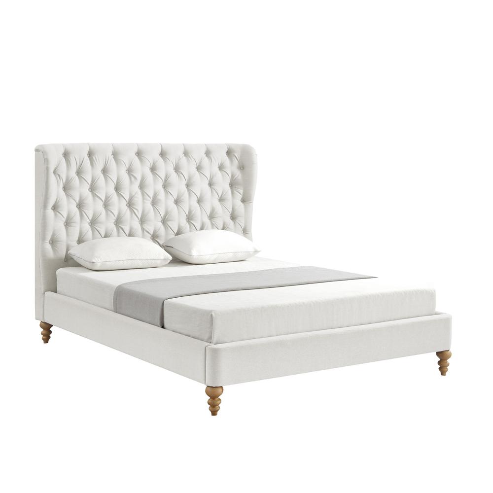 Cream Solid Wood Twin Tufted Upholstered Linen Bed. Picture 7