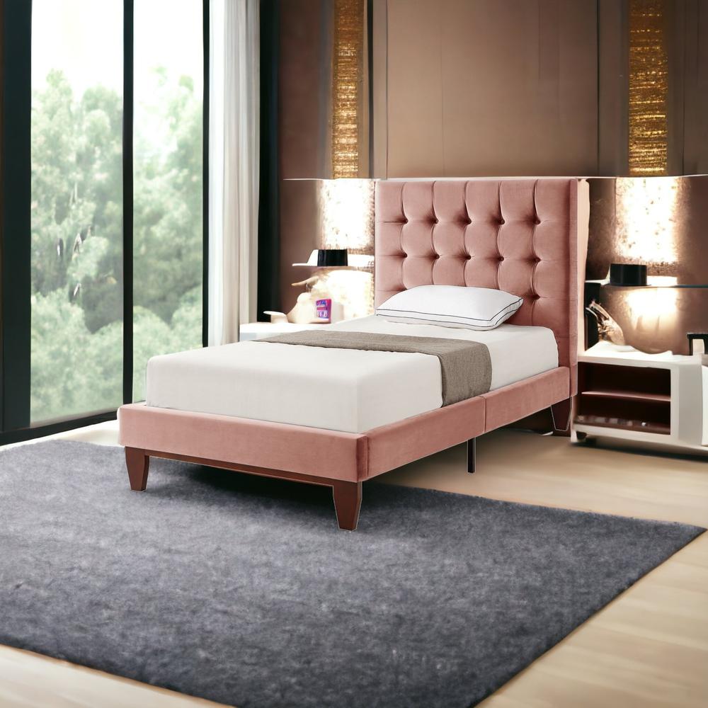 Blush Solid Wood Full Tufted Upholstered Velvet Bed. Picture 2