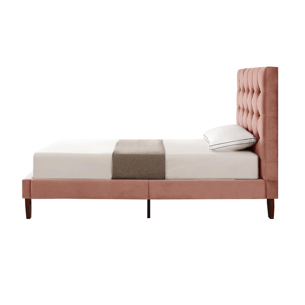 Blush Solid Wood Full Tufted Upholstered Velvet Bed. Picture 5
