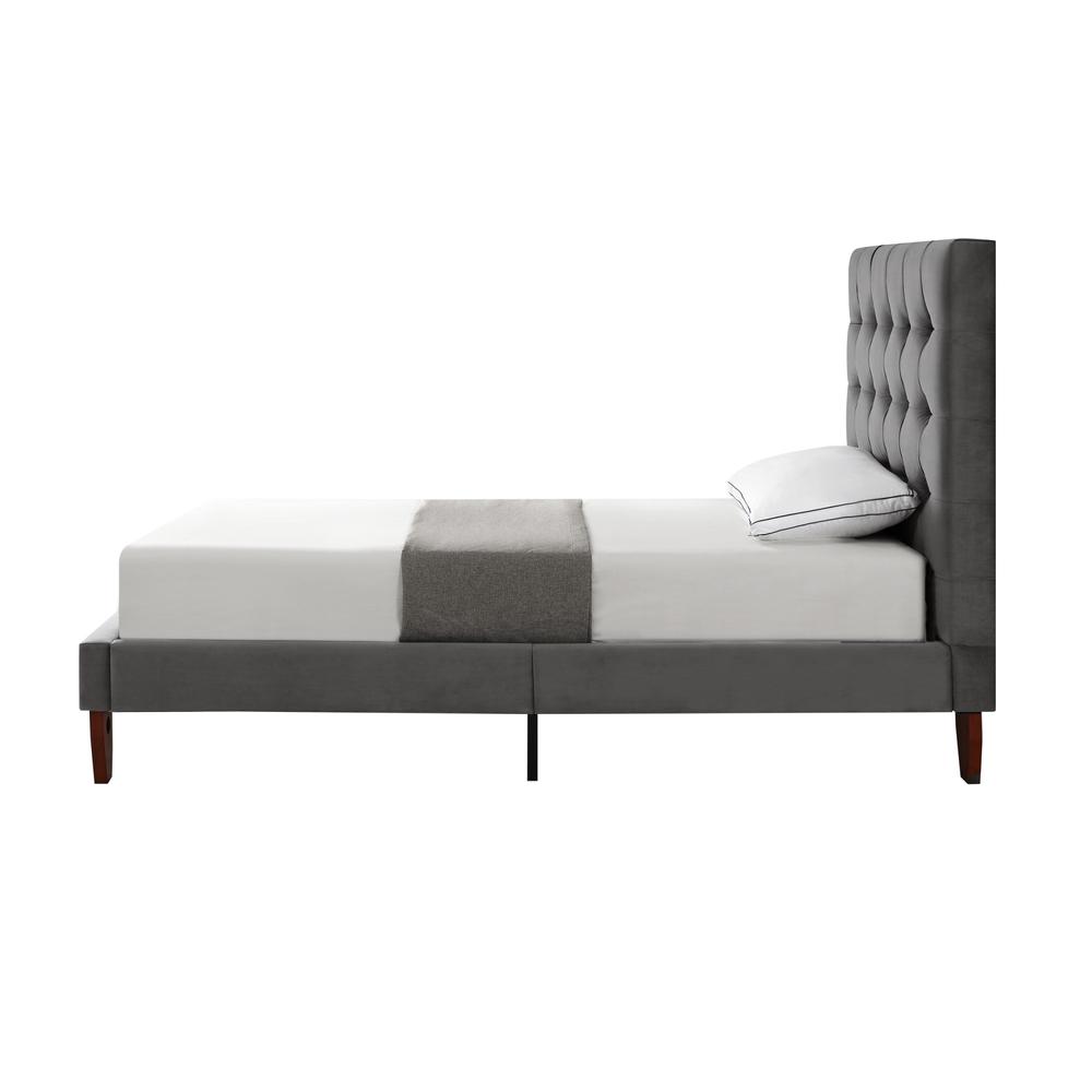 Gray Solid Wood Full Tufted Upholstered Velvet Bed. Picture 4