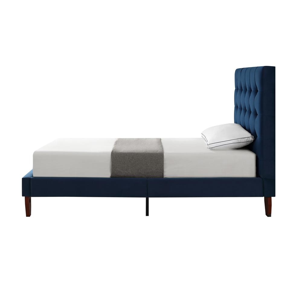 Navy Blue Solid Wood Full Tufted Upholstered Velvet Bed. Picture 4