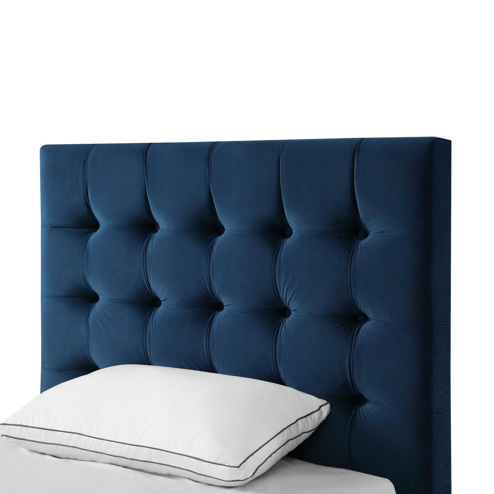 Navy Blue Solid Wood Full Tufted Upholstered Velvet Bed. Picture 6