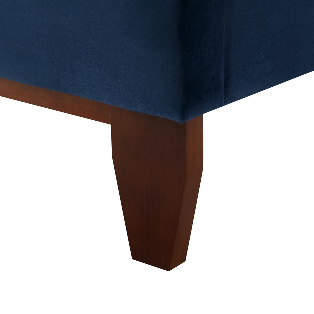 Navy Blue Solid Wood Full Tufted Upholstered Velvet Bed. Picture 7