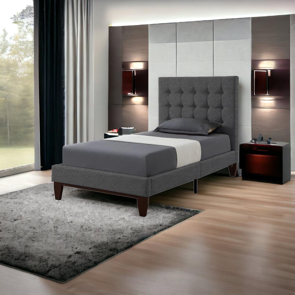 Light Gray Solid Wood Full Tufted Upholstered Linen Bed. Picture 2