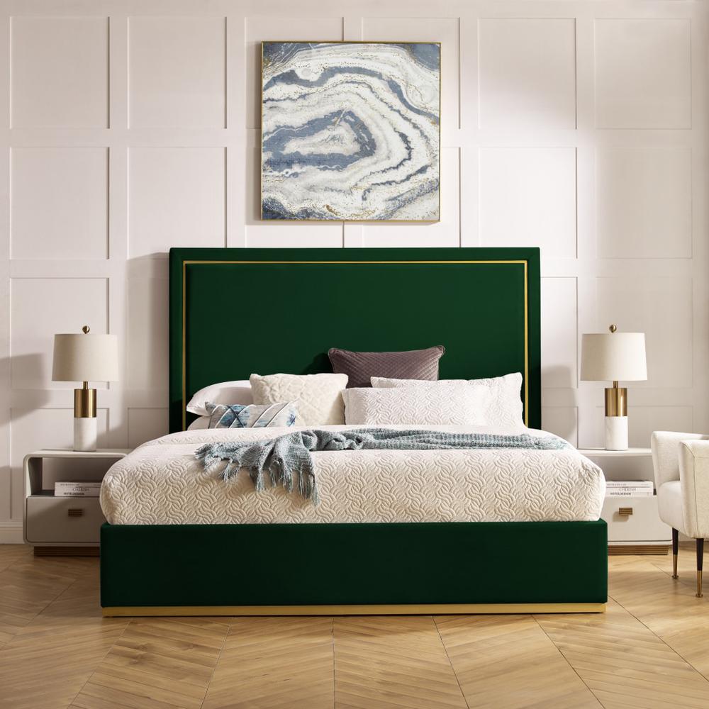 Hunter Green Solid Wood Queen Upholstered Velvet Bed. Picture 8