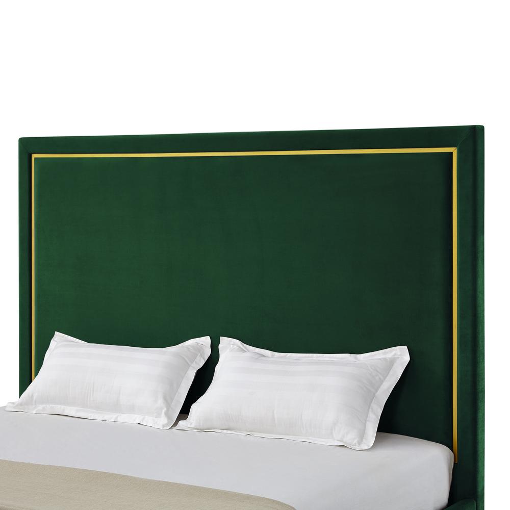 Hunter Green Solid Wood Queen Upholstered Velvet Bed. Picture 6
