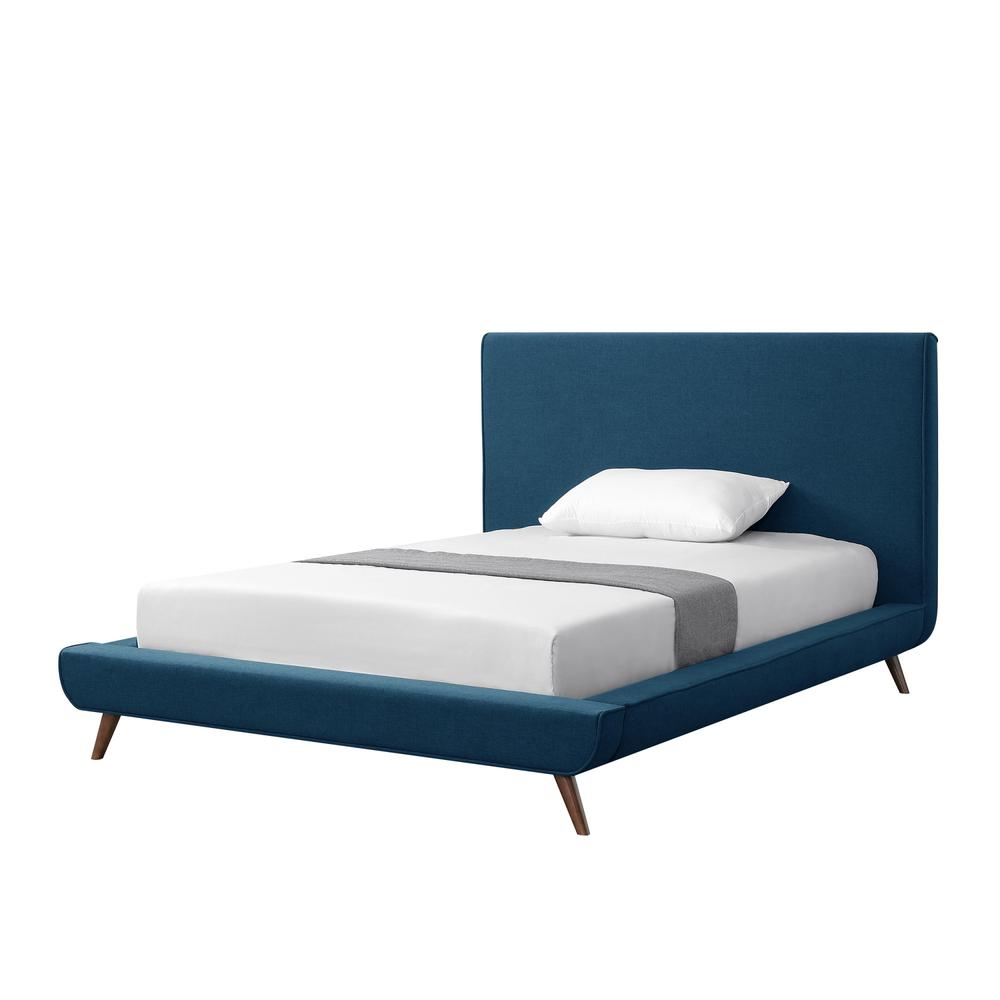 Denim Blue Solid Wood Full Upholstered Linen Bed. Picture 1