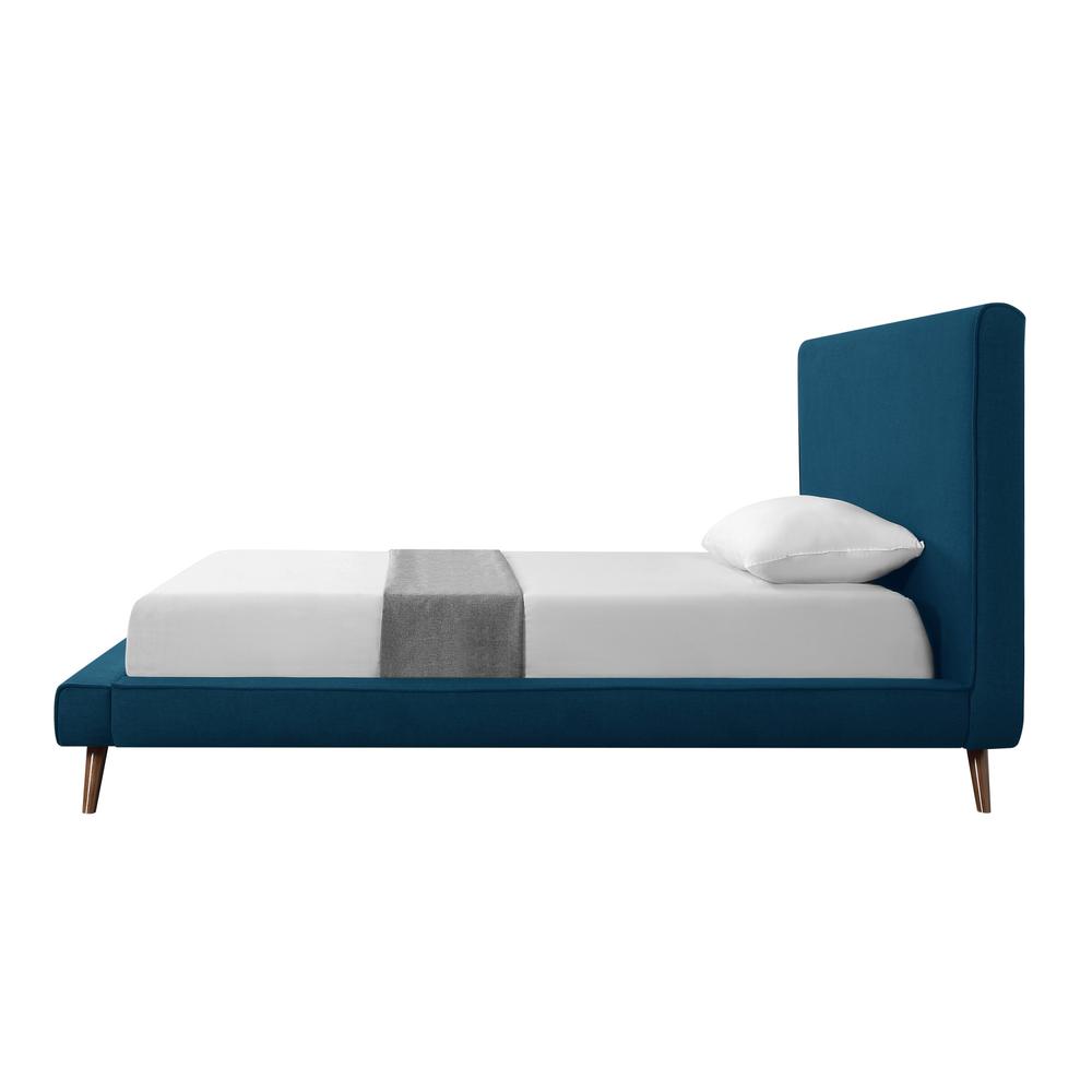 Denim Blue Solid Wood Full Upholstered Linen Bed. Picture 4