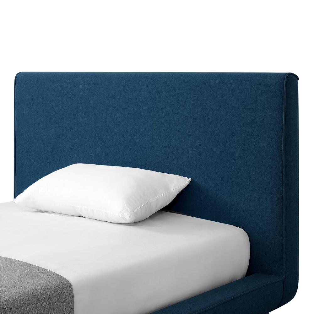 Denim Blue Solid Wood Full Upholstered Linen Bed. Picture 6