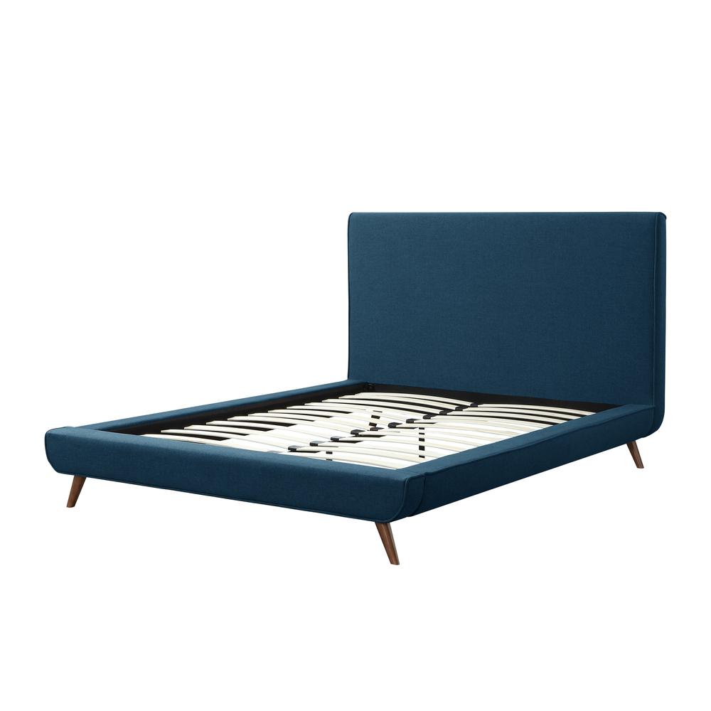 Denim Blue Solid Wood Full Upholstered Linen Bed. Picture 5