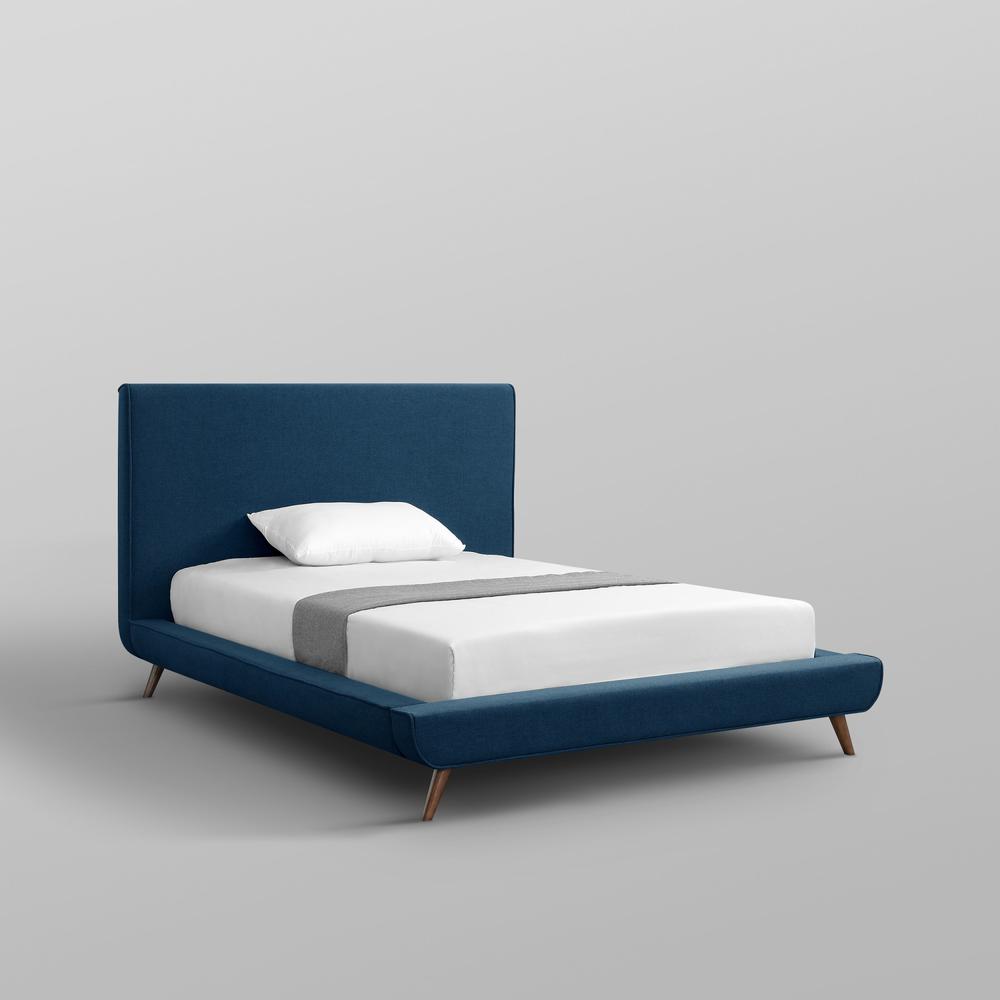 Denim Blue Solid Wood Full Upholstered Linen Bed. Picture 8