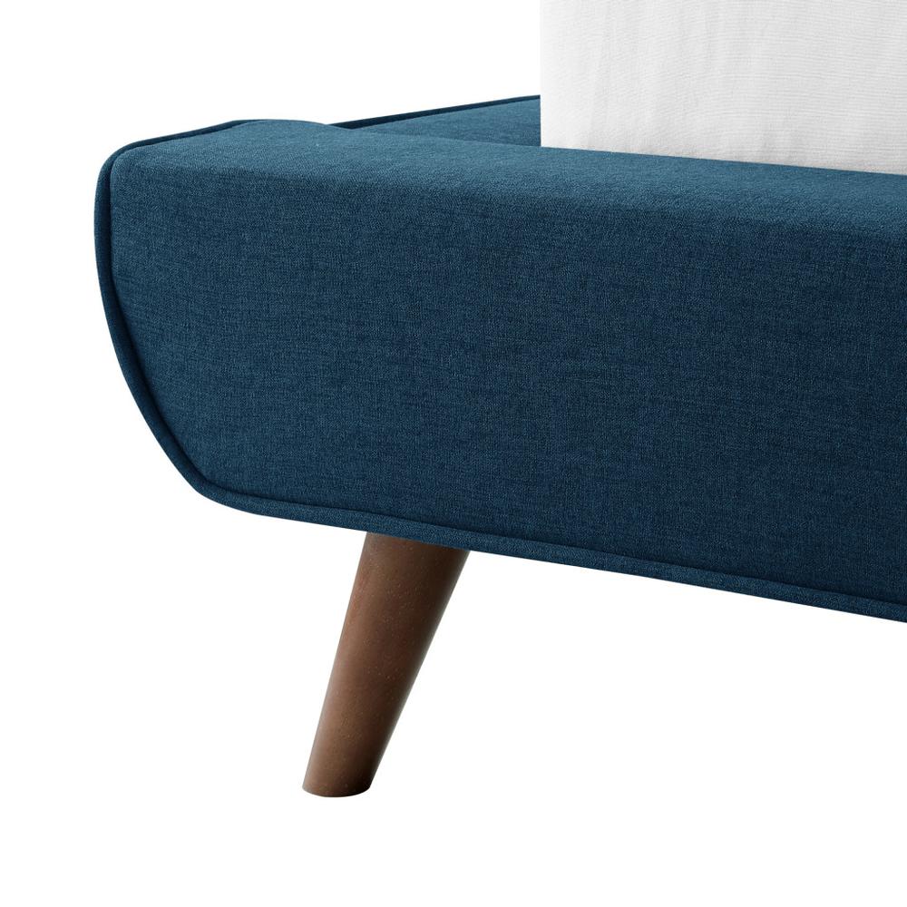 Denim Blue Solid Wood Full Upholstered Linen Bed. Picture 7