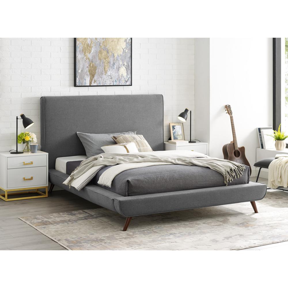 Gray Solid Wood Full Upholstered Linen Bed. Picture 9