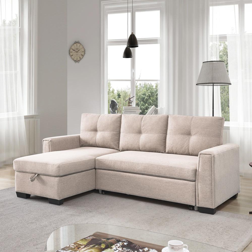 92" Beige Polyester Blend and Black Convertible Futon Sleeper Sofa. Picture 5