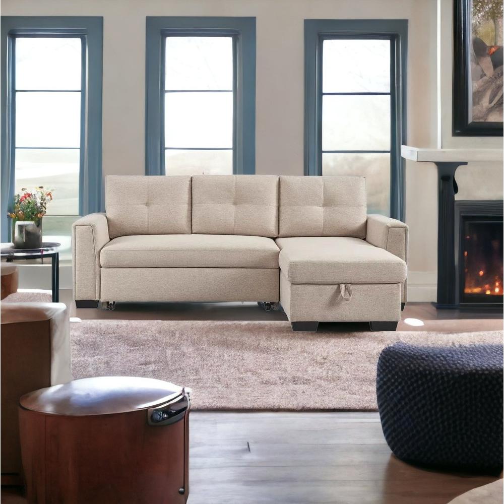 92" Beige Polyester Blend and Black Convertible Futon Sleeper Sofa. Picture 2
