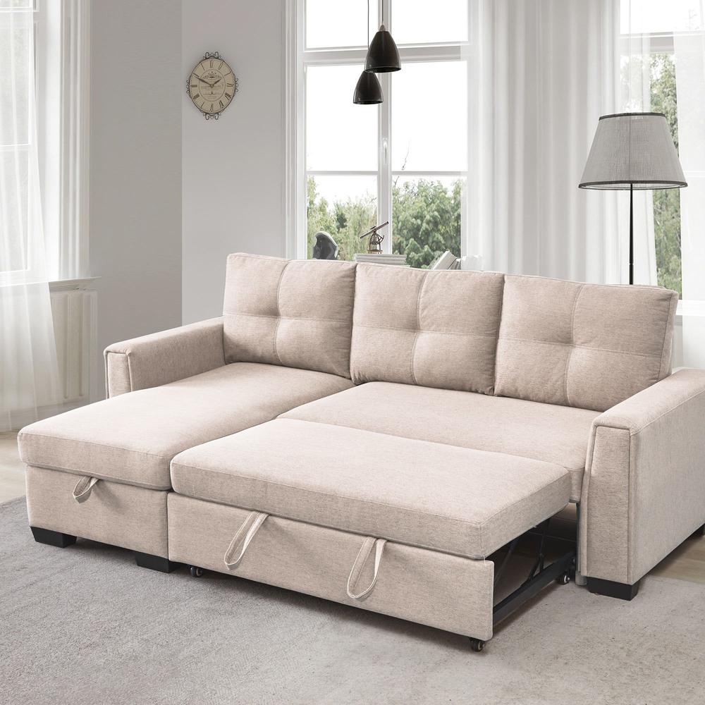 92" Beige Polyester Blend and Black Convertible Futon Sleeper Sofa. Picture 6