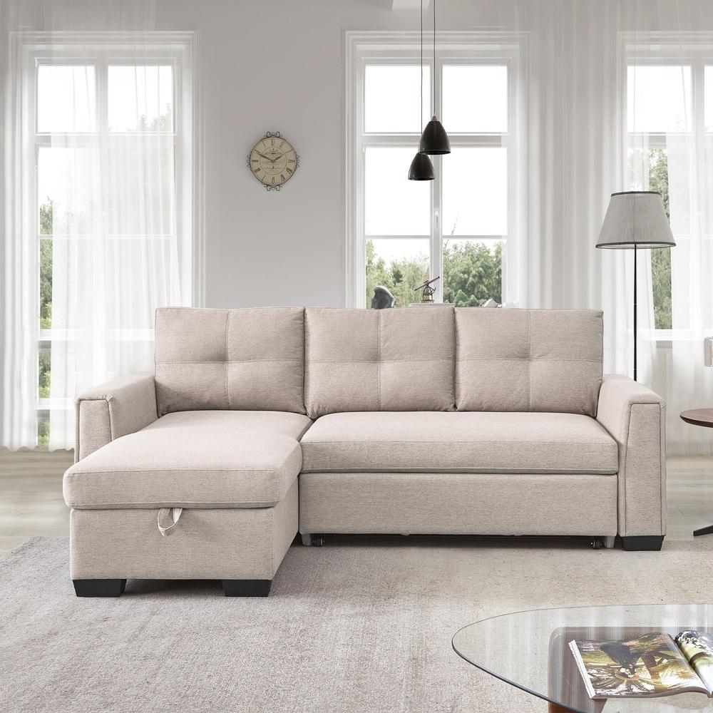 92" Beige Polyester Blend and Black Convertible Futon Sleeper Sofa. Picture 8