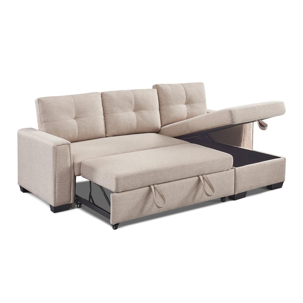 92" Beige Polyester Blend and Black Convertible Futon Sleeper Sofa. Picture 3