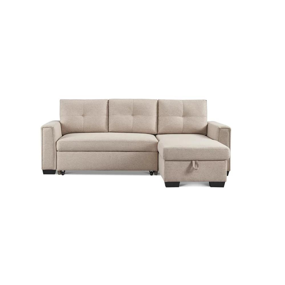92" Beige Polyester Blend and Black Convertible Futon Sleeper Sofa. Picture 1