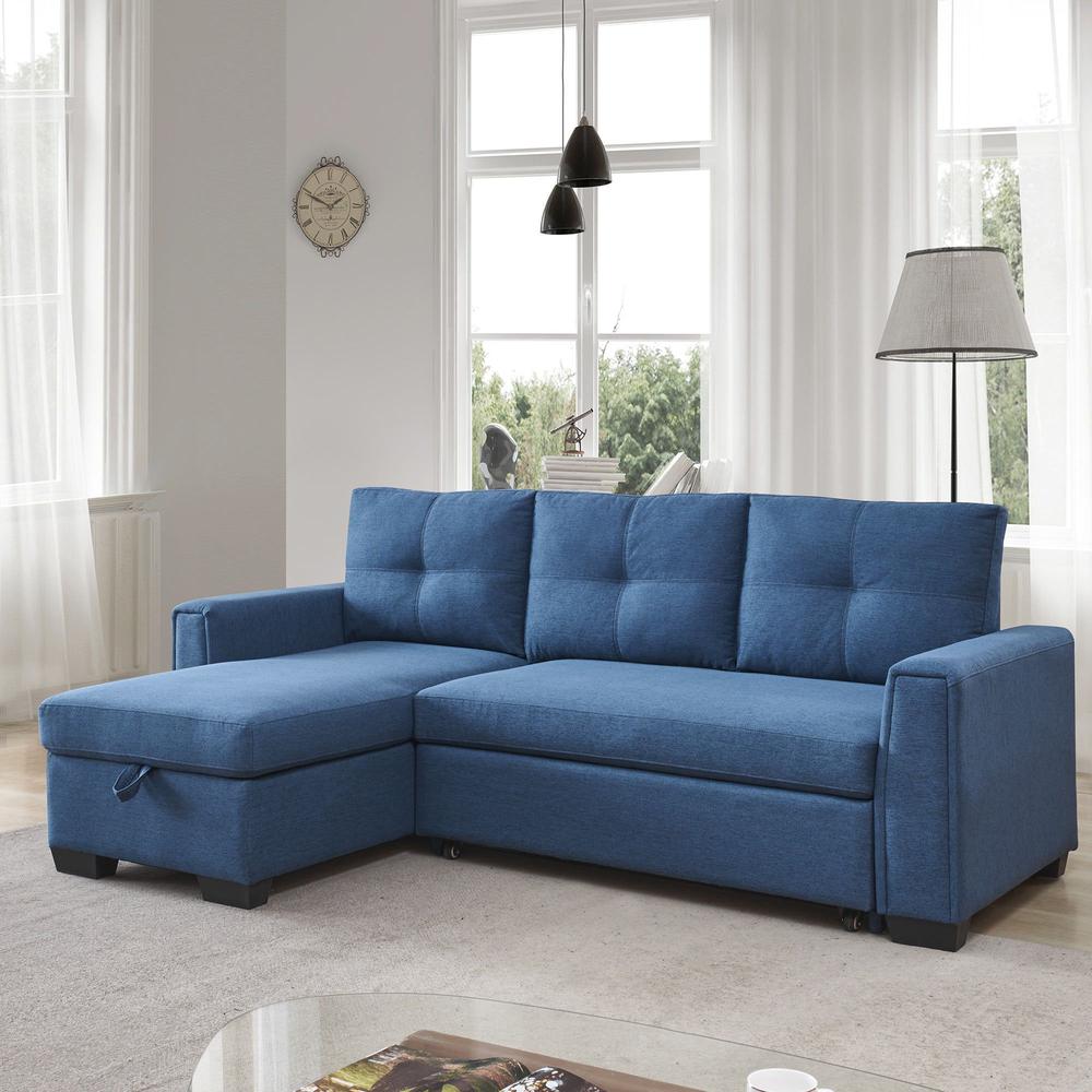 92" Blue Polyester Blend and Black Convertible Futon Sleeper Sofa. Picture 4