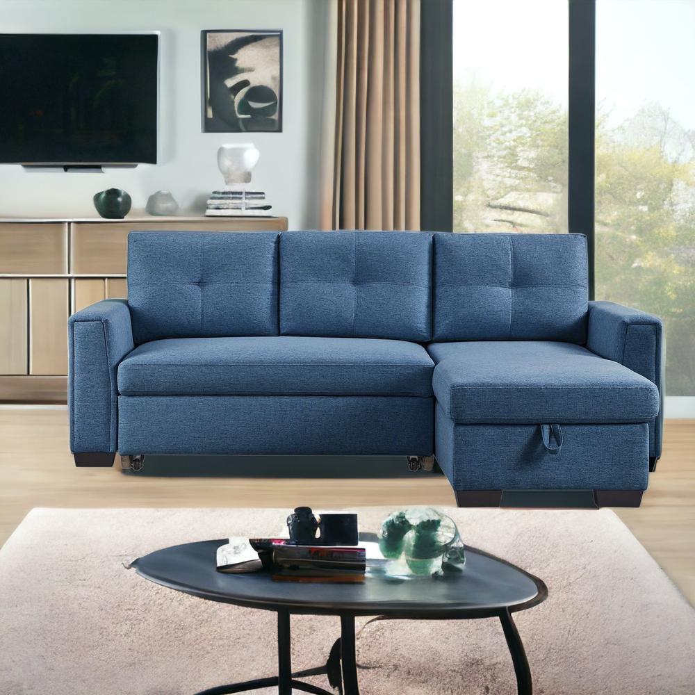 92" Blue Polyester Blend and Black Convertible Futon Sleeper Sofa. Picture 2