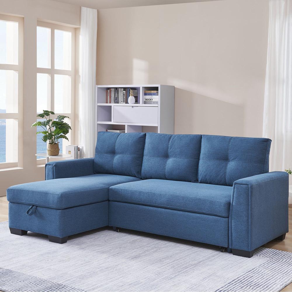 92" Blue Polyester Blend and Black Convertible Futon Sleeper Sofa. Picture 5