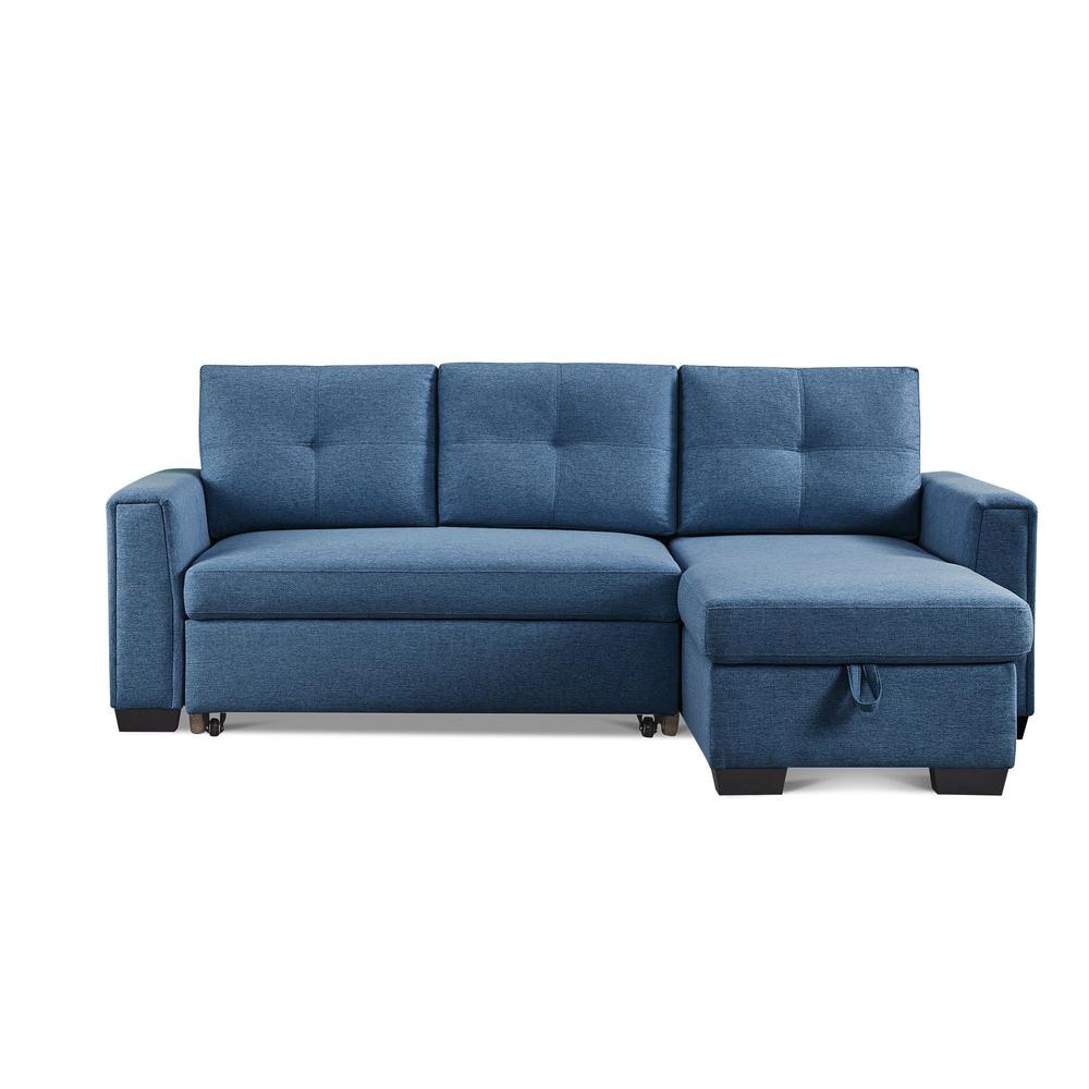 92" Blue Polyester Blend and Black Convertible Futon Sleeper Sofa. Picture 1