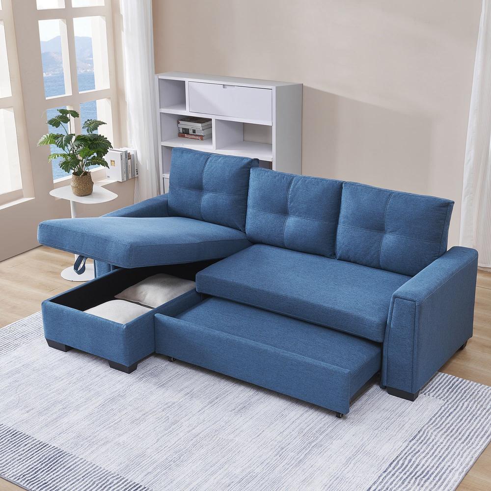 92" Blue Polyester Blend and Black Convertible Futon Sleeper Sofa. Picture 8