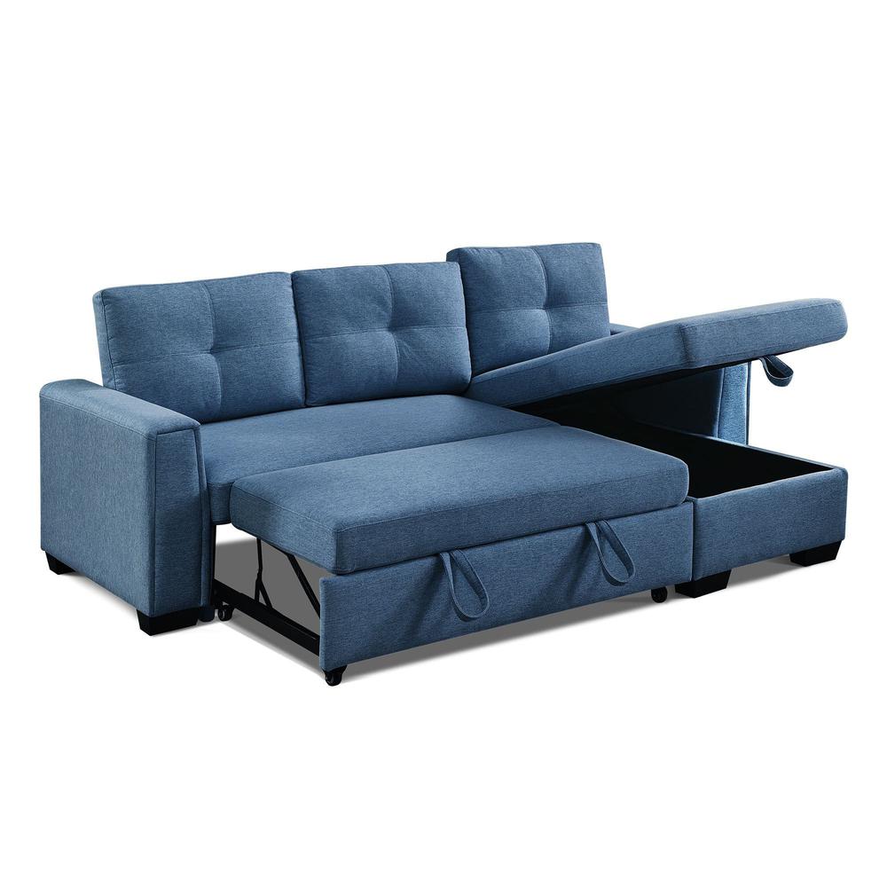 92" Blue Polyester Blend and Black Convertible Futon Sleeper Sofa. Picture 3