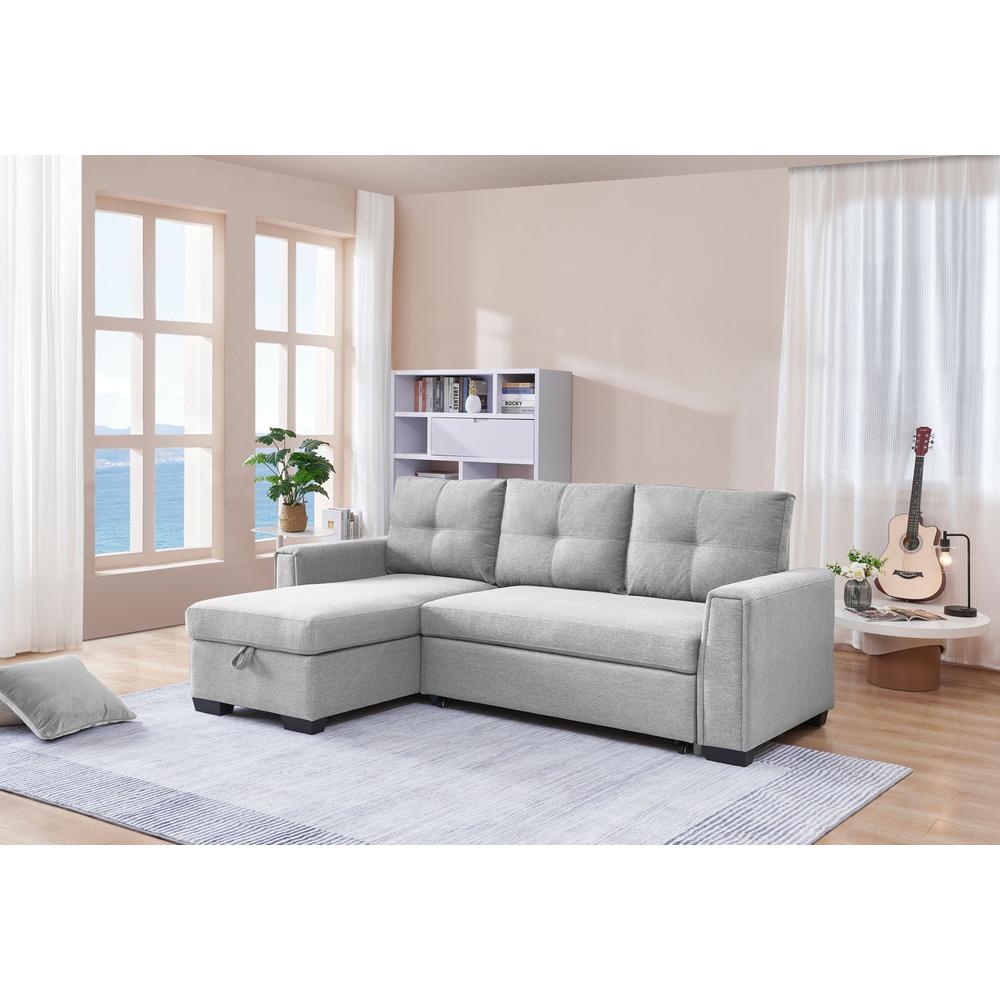 92" Light Gray Polyester Blend and Black Convertible Futon Sleeper Sofa. Picture 7