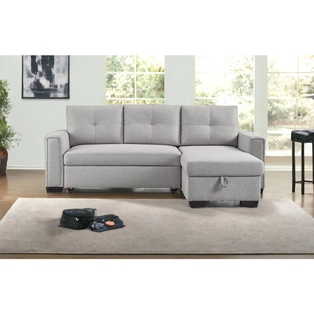 92" Light Gray Polyester Blend and Black Convertible Futon Sleeper Sofa. Picture 2