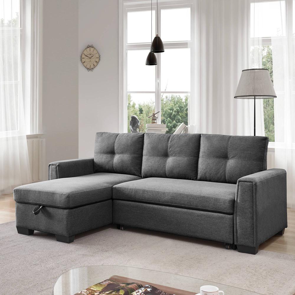 92" Dark Gray Polyester Blend and Black Convertible Futon Sleeper Sofa. Picture 6