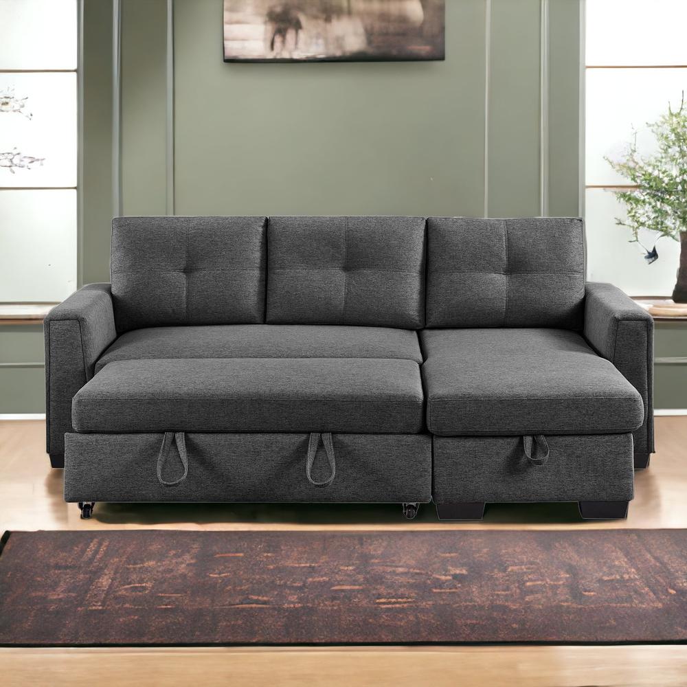92" Dark Gray Polyester Blend and Black Convertible Futon Sleeper Sofa. Picture 2