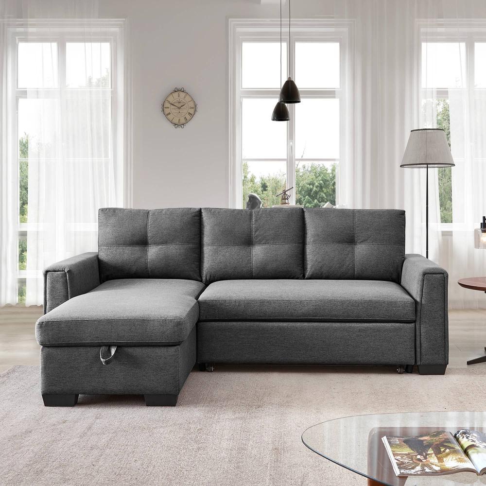 92" Dark Gray Polyester Blend and Black Convertible Futon Sleeper Sofa. Picture 7