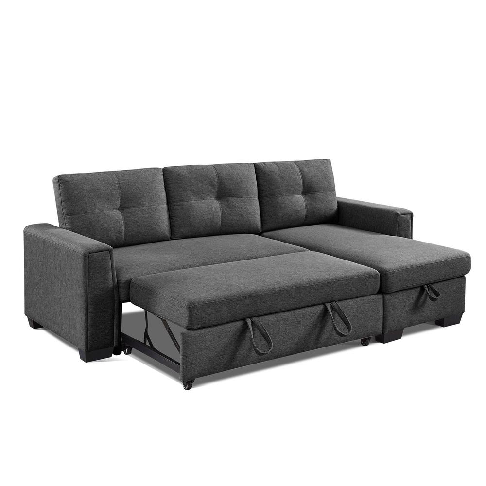 92" Dark Gray Polyester Blend and Black Convertible Futon Sleeper Sofa. Picture 3