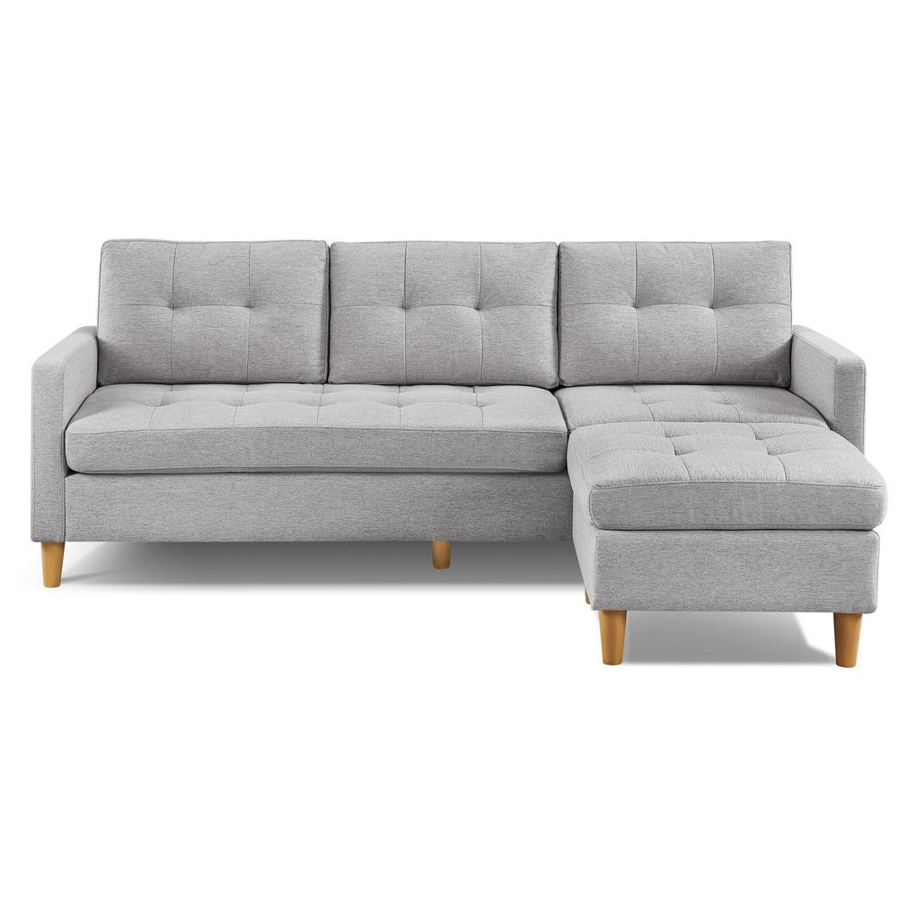 87" Light Gray Polyester Blend and Natural Sofa with Ottoman. Picture 1