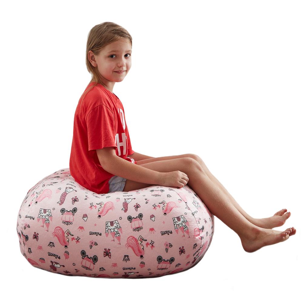 32" Pink Microfiber Round Princess Pouf Cover. Picture 1