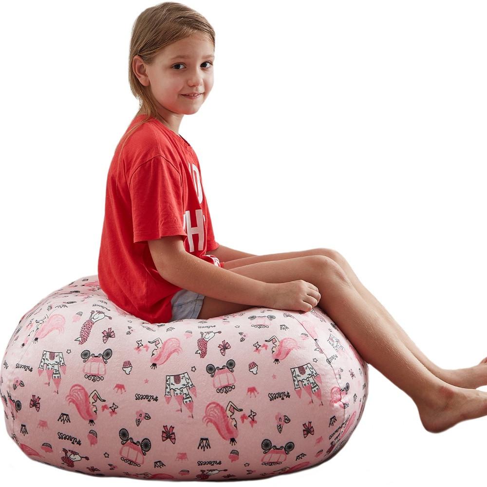 32" Pink Microfiber Round Princess Pouf Cover. Picture 5