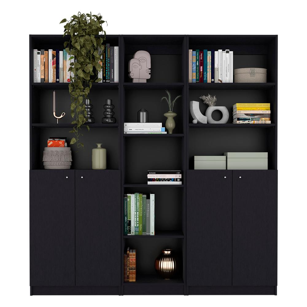 71" Black Five Tier Bookcase with Four doors. Picture 4