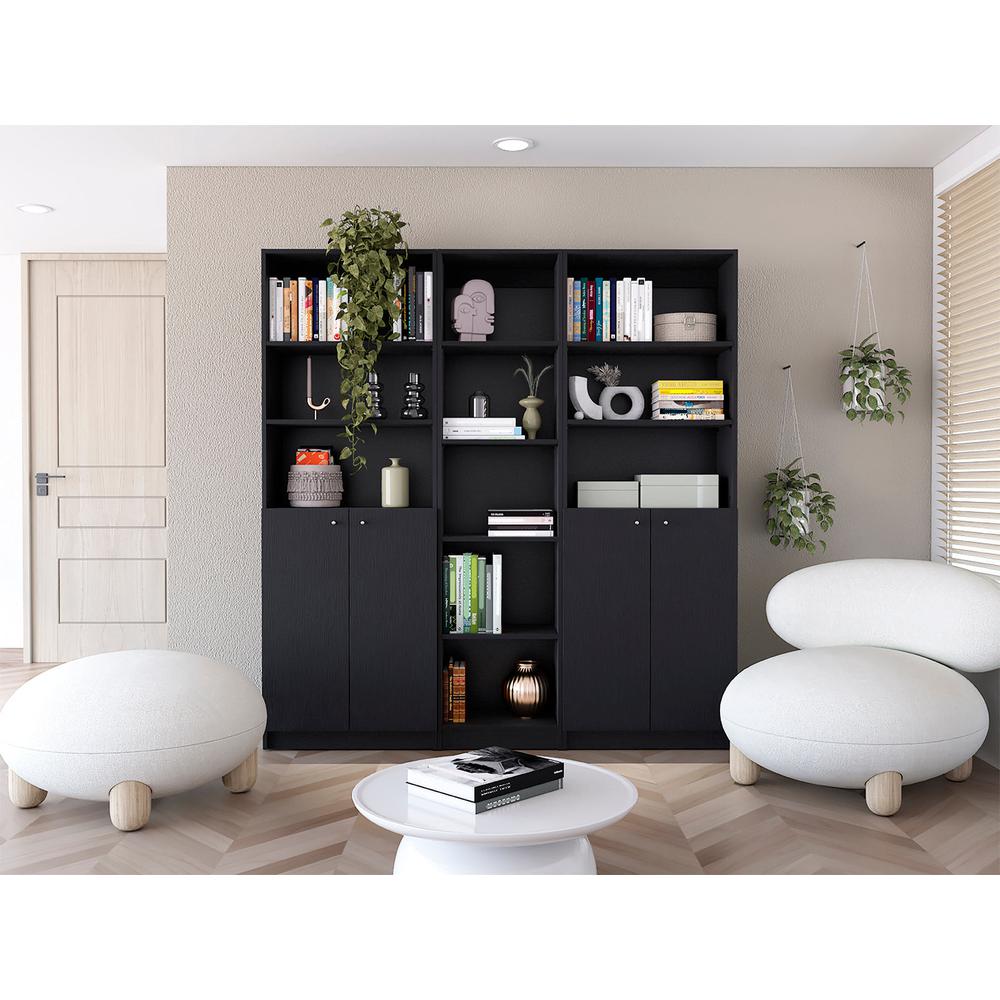 71" Black Five Tier Bookcase with Four doors. Picture 7